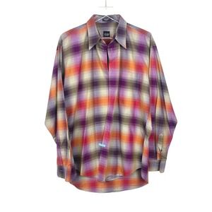 ACORN XL Made in Italy Bob Goldfeder Plaid Long Sleeve DRESS Shirt USE TUX STUDS